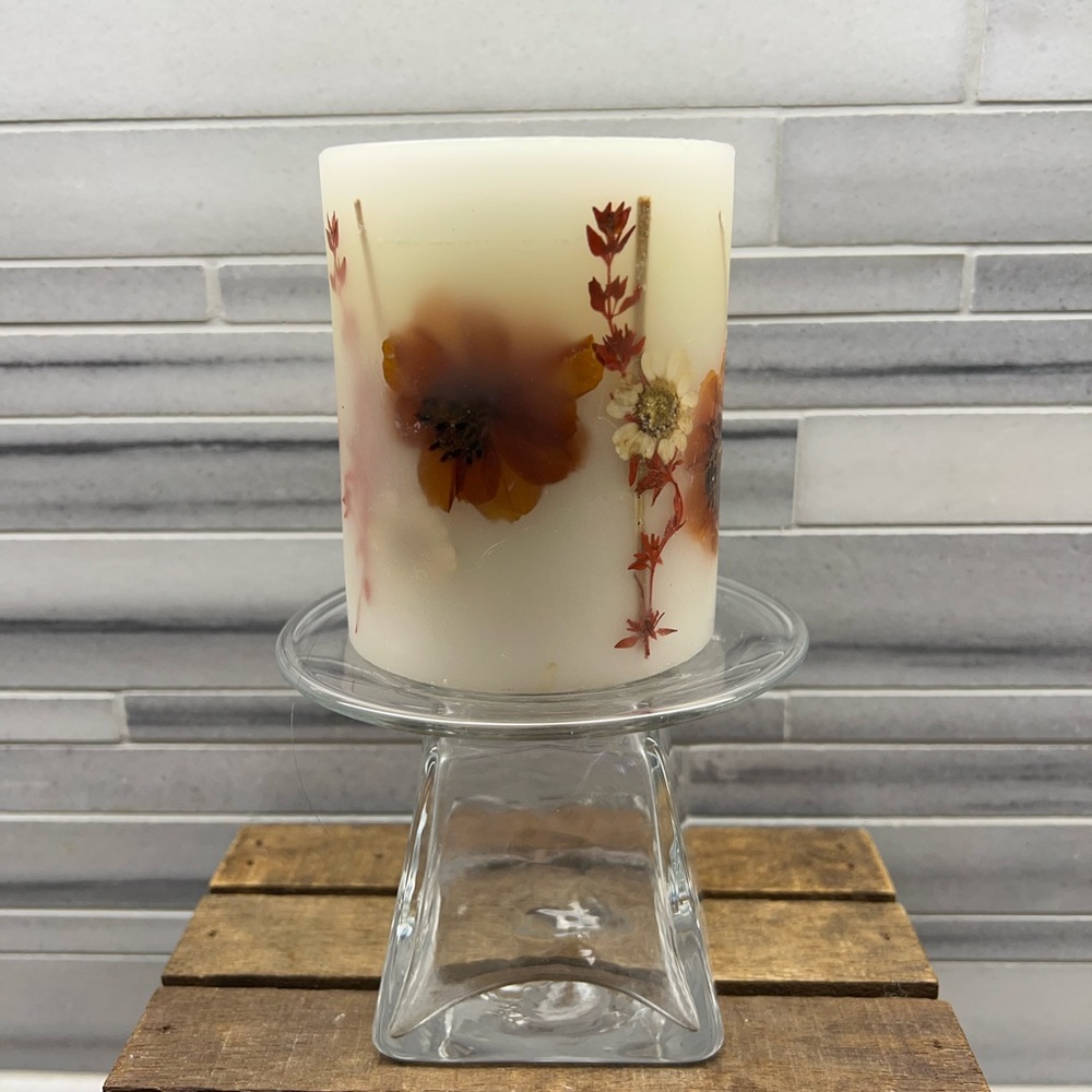 Modernist Clear Glass Square Block & Wide Mouth Flaired Vase/Candle Holder